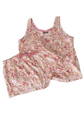 Laura Ashley Floral Pink, Yellow, Orange Print Tank Top & Short Set Pajamas Sz M